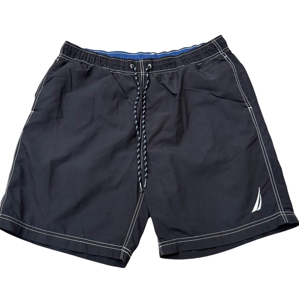 Nautica‎ Mens Black Swim Trunks Board Shorts Contrast Stitch Mesh Lined Large
